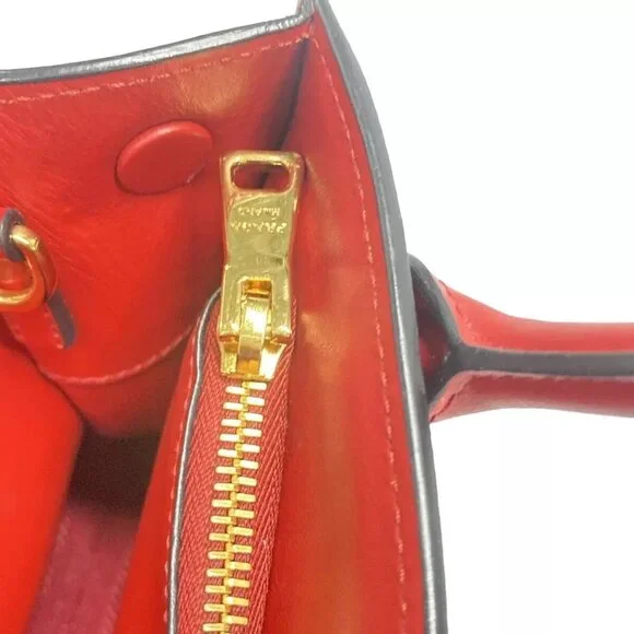 100% Authentic PRADA Monochrome Bag Red Saffiano Leather Handbag - Picture 12 of 14